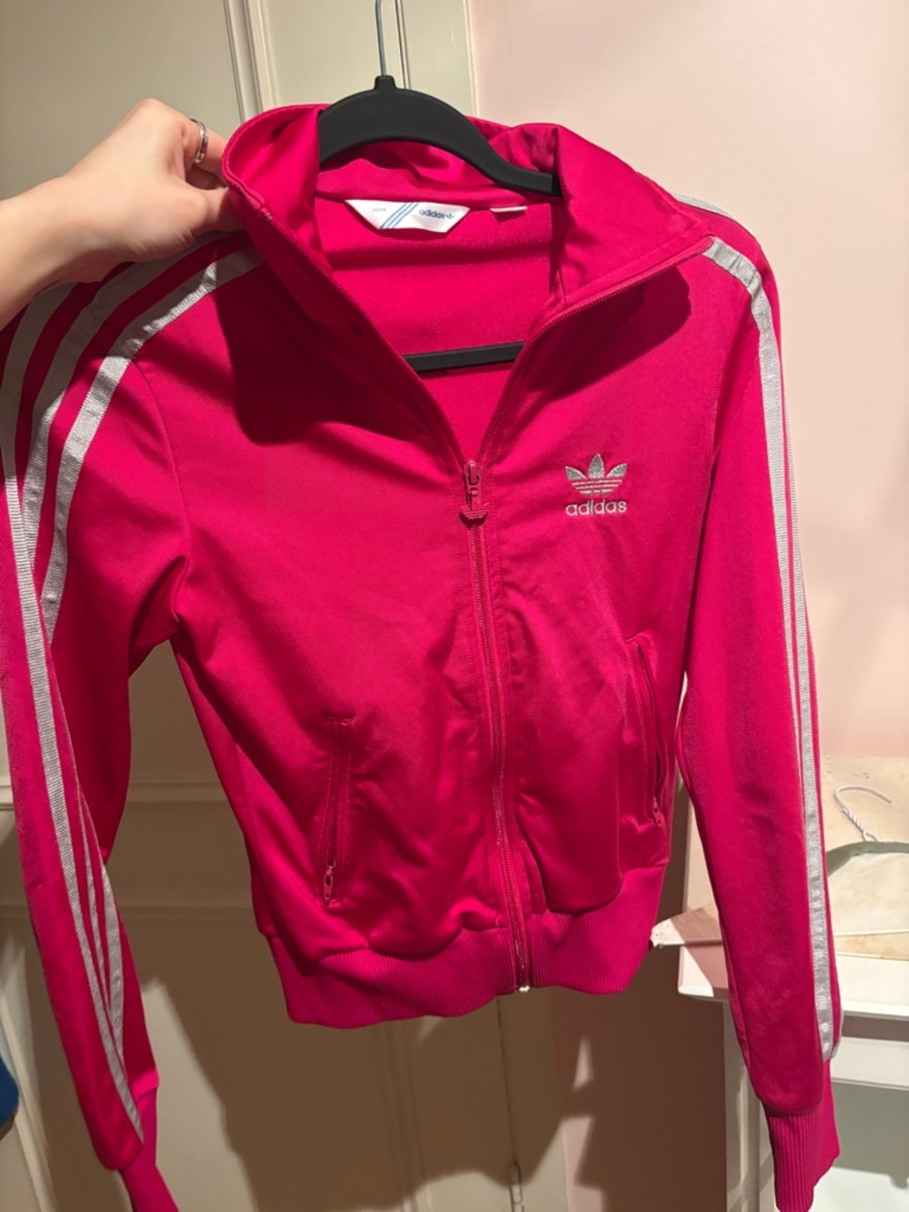 Y2K adidas Pink Track Jacket with Silver Stripes